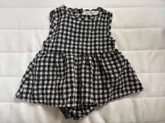 黒と白　ギンガムチェック　ワンピース　ロンパース　66cm