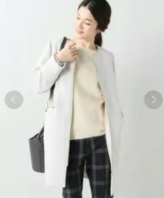 美品　SLOBE IENA　ウールカルゼノーカラーコート　オフホワイト　36　S