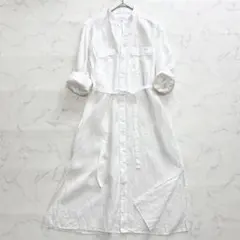 ユナイテッドアローズ リネンバンドカラーシャツワンピース 羽織り M ホワイト