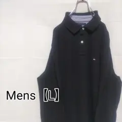 J83【US輸入】トミーヒルフィガー　長袖ポロシャツ【メンズL】ブラック