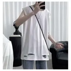 タンクトップ メンズ 夏服 ストリート  韓国ファッション ビッグシルエット Ｍ