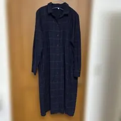 無印良品 フランネル ネイビー ロングシャツワンピース M～L