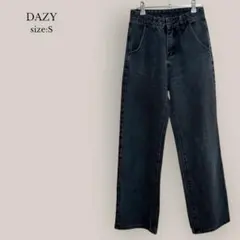 【DAZY】デニムワイドパンツ　ハイウエスト　ブラックデニム　ストレッチ　S