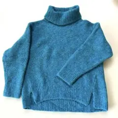 グローバルワーク　タートルネックセーター　ブルーグリーン美品　M
