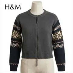 H&M ニットカーディガン XS ノルディック柄 ダブルジップ 厚手 秋冬