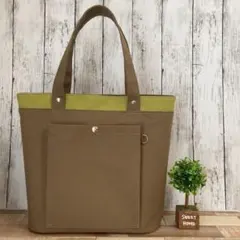 XXLサイズ】ヒワグリーン＆アイボリー A3サイズ収納 8号倉敷帆布使用 