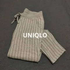ユニクロ グレー ストライプ 裏起毛パンツ M