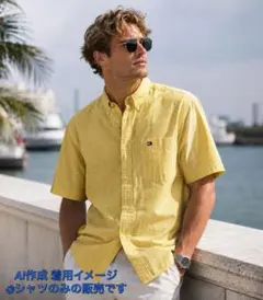 【美品】 TOMMY HILFIGER チェック柄 イエロー 半袖 シャツのサムネイル