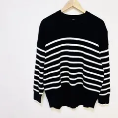 XL大きいサイズ【ユニクロ】スムースコットンリラックスボーダークルーセーター　黒