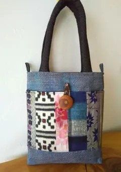 トートバッグ＊ハンドメイド＊パッチワーク＊大島紬＊銘仙＊内外ポケット付き＊着物