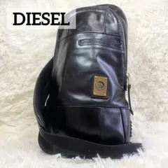 【レア美品】ディーゼル　ボディバッグ　ブレイブマン　金プレート　オールレザー　黒