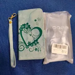 水色ハートデザイン手帳型ケース　F-42A