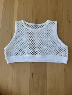 ZARA ホワイト メッシュ ノースリーブ Lサイズ