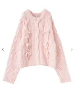 ココディールCOCO DEARL★リボンケーブルニットカーディガンピンク