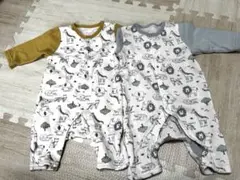 ロンパース 動物柄柄 70cm 長袖　裏起毛　２枚セット　冬