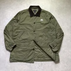 希少 90s ランズエンド 中綿 ハンティングジャケット 企業刺繍 L オリーブ