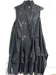 ノースリーブチュニックベスト 黒 レイヤードデザイン