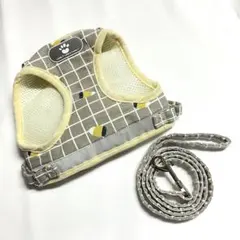 ハーネスリードセット 小型犬 Lサイズ ベージュ チェック柄