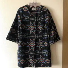 《新品》ロデオクラウンズ☆ネイティヴ柄コート　アウター　黒　ノーカラーコート