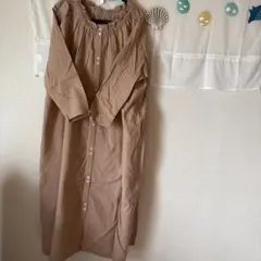 SM2 麻混ベージュ 長袖 シャツワンピース