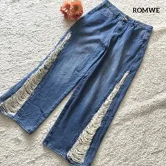 ロムウェ ROMWE フリンジデニム Y2K ストリート ダメージ S