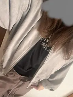 グレー スエード風 ジップアップジャケット ノーカラー