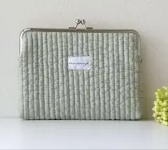 がま口ポーチ 母子手帳・お薬手帳ケース ヌビ くすみグリーン 花柄 北欧 韓国風