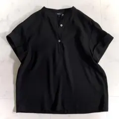 セオリーリュクス キーネック アセテート ブラウス 38 黒 フレンチ 