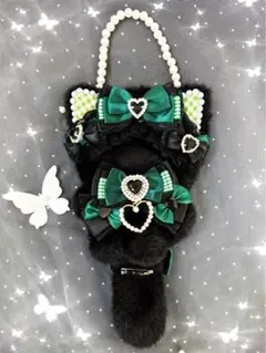 ニャンコロリータ 立ちぬい服10-13cm 猫耳 黒xシルバー 着せ替え