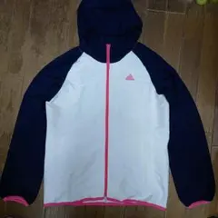 adidasアディダス2013年製フルジップナイロンパーカー白/紺/ピンクM美品
