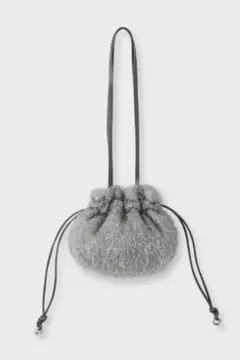 美品　MIESROHE ミースロエ　フリンジ巾着バッグ　グレー
