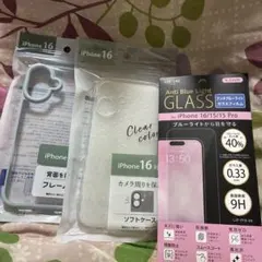 iPhone 16用ソフトケースとガラスフィルムセット