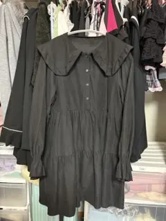 黒　ワンピース　チュニック　セーラー　フリル　ガーリー　レトロ　森ガール