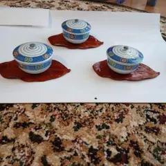 青色花模様 湯飲み 3個セット