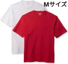 2枚組！Tシャツ ポケット付き クルーネック 赤&グレー 半袖 メンズ