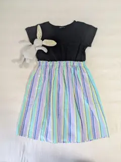 BEAMS mini ワンピース 140 黒/ストライプ