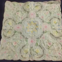 美品スワトウ高級花柄刺繍ハンカチ30×30ビンテージ