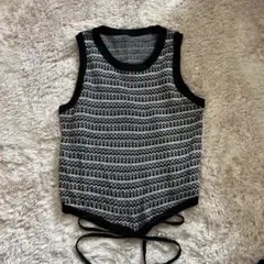 黒と白のストライプ ニットベスト フリーサイズ