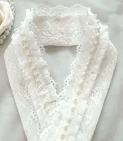 重ね襟・伊達襟・飾り襟 ꕤ ホワイトレース オーガンジーフリル パール 3way