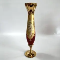 金彩 赤ガラス フラワーベース 花瓶 高さ約27cm アンティーク