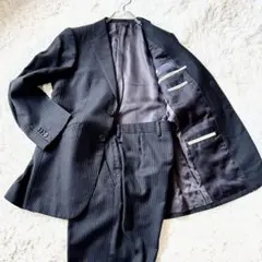 【美品】ポールスミス デルフィノ SUPER120's 高級 ストライプ 黒 S