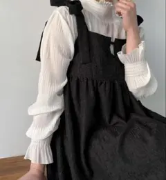【タグ付き】JUNOAH 肩リボンジャガードキャミワンピース ブラック XL