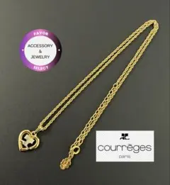 courrègesハート型ロゴペンダントネックレス　ゴールドトーン　ブランド刻印