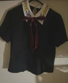 ZARA リボン　刺繍　シャツ