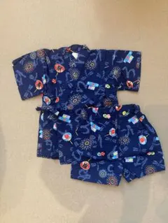 甚平 お祭り柄 上下セット サイズ80 ネイビー