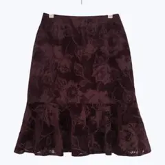 レストローズ 花柄 ベロア フレア スカート ボルドー 上品フェミニン