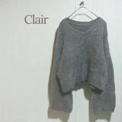 ★Clair★ゆるだぼニット グレー モコモコ ワイド袖 ショート丈 Vネック