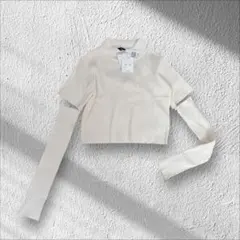 ダブルクローゼット　新品　半袖ニット　タートル　オフホワイト　リブ　アームカバー