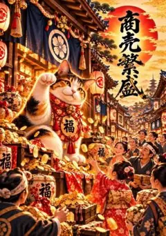 【商売繁盛】福招き猫｜金運・財運・千客万来・集客・売上向上・仕事運 開運アート
