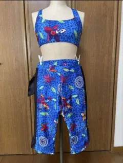 【美品】花柄ブルー　ヨガウエア　Mサイズ